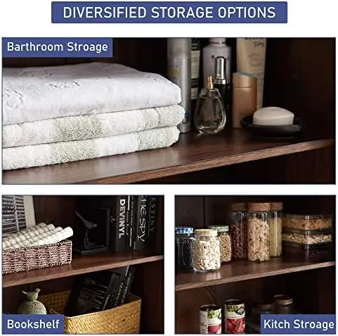 خزانة تخزين خشبية طويلة 72 بوصة، مخزن المزرعة مع أرفف قابلة للتعديل، درج وأبواب الحظيرة، بني