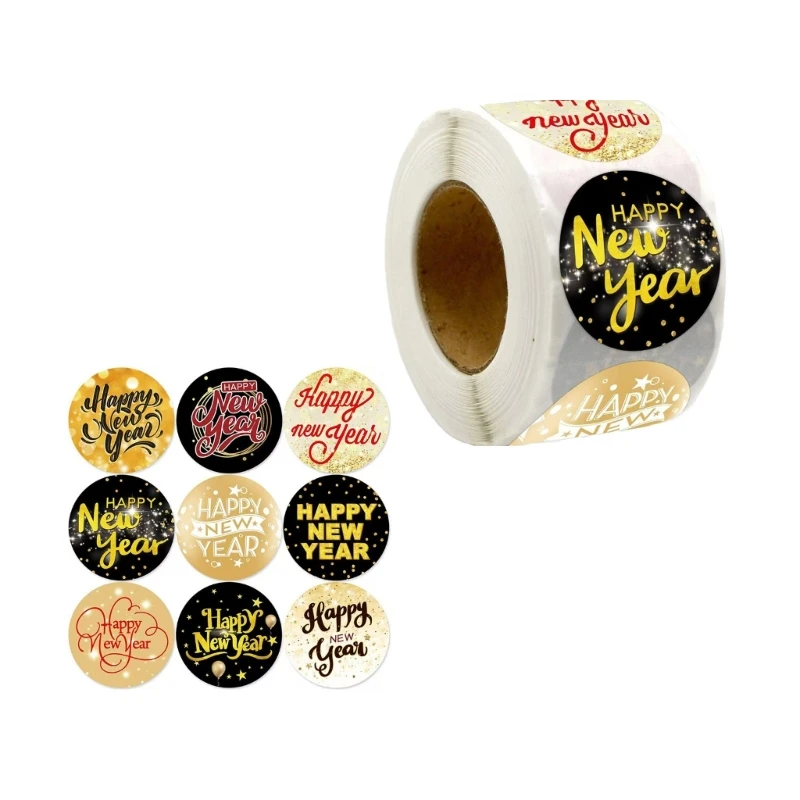 piezas pegatinas Feliz Año Nuevo, etiquetas para envolver Navidad, etiquetas autoadhesivas para tarjetas Navidad,