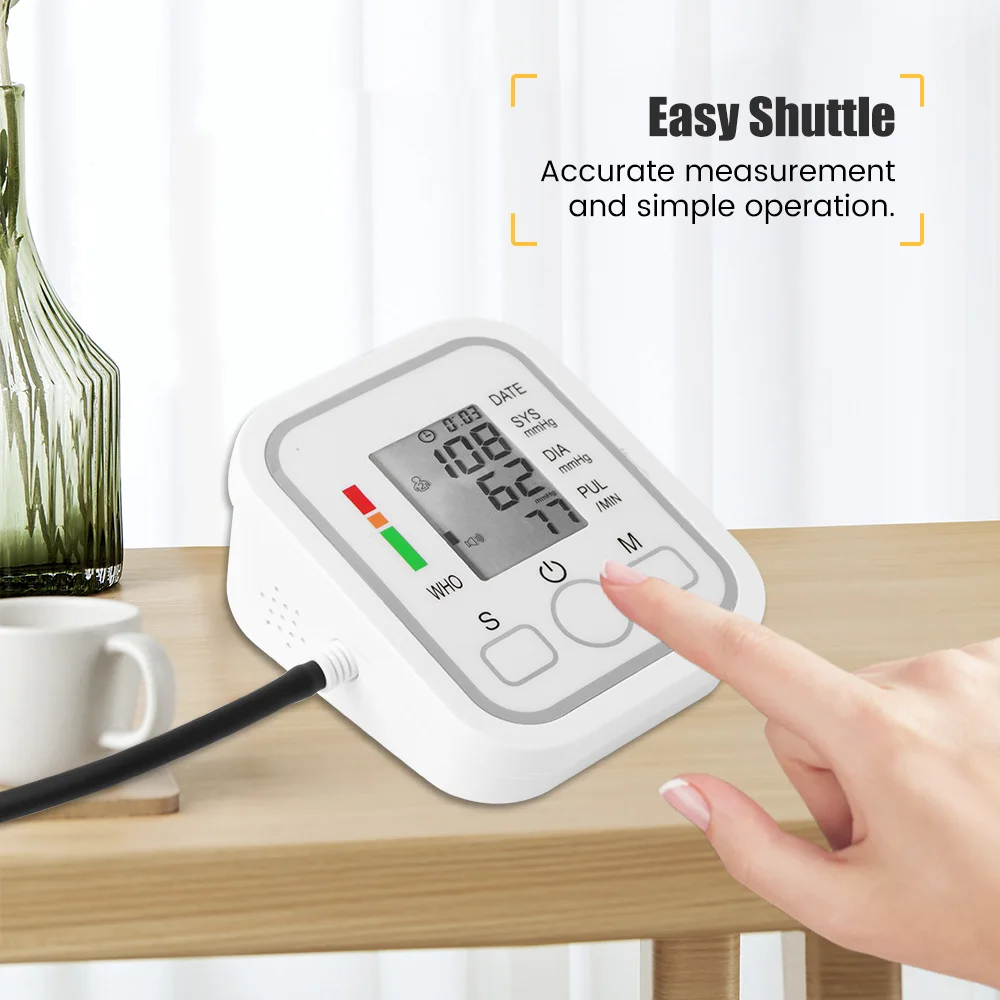 Portable Upper Arm Blood Pressure Monitor LCD Digital Arm Hematomanometer Medical BP Sphygmomanometer Pressure Meter Tonometer