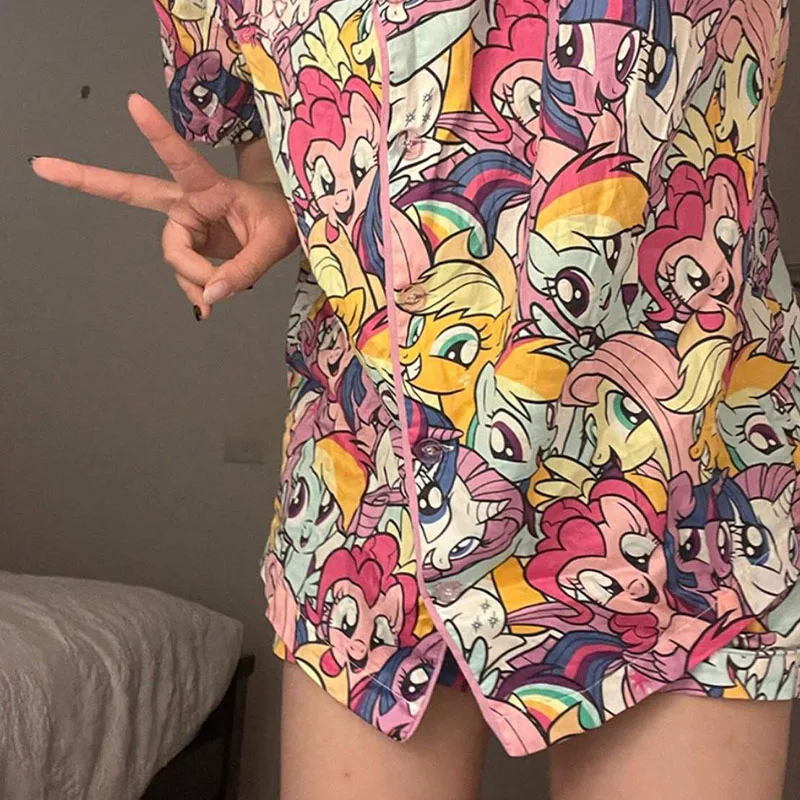 Cartoon Kawaii Cute My Little Pony Pajamas Short Sleeved Shorts Loose Comfortable Leisure Ins Versatile Birthday Gift For Girls