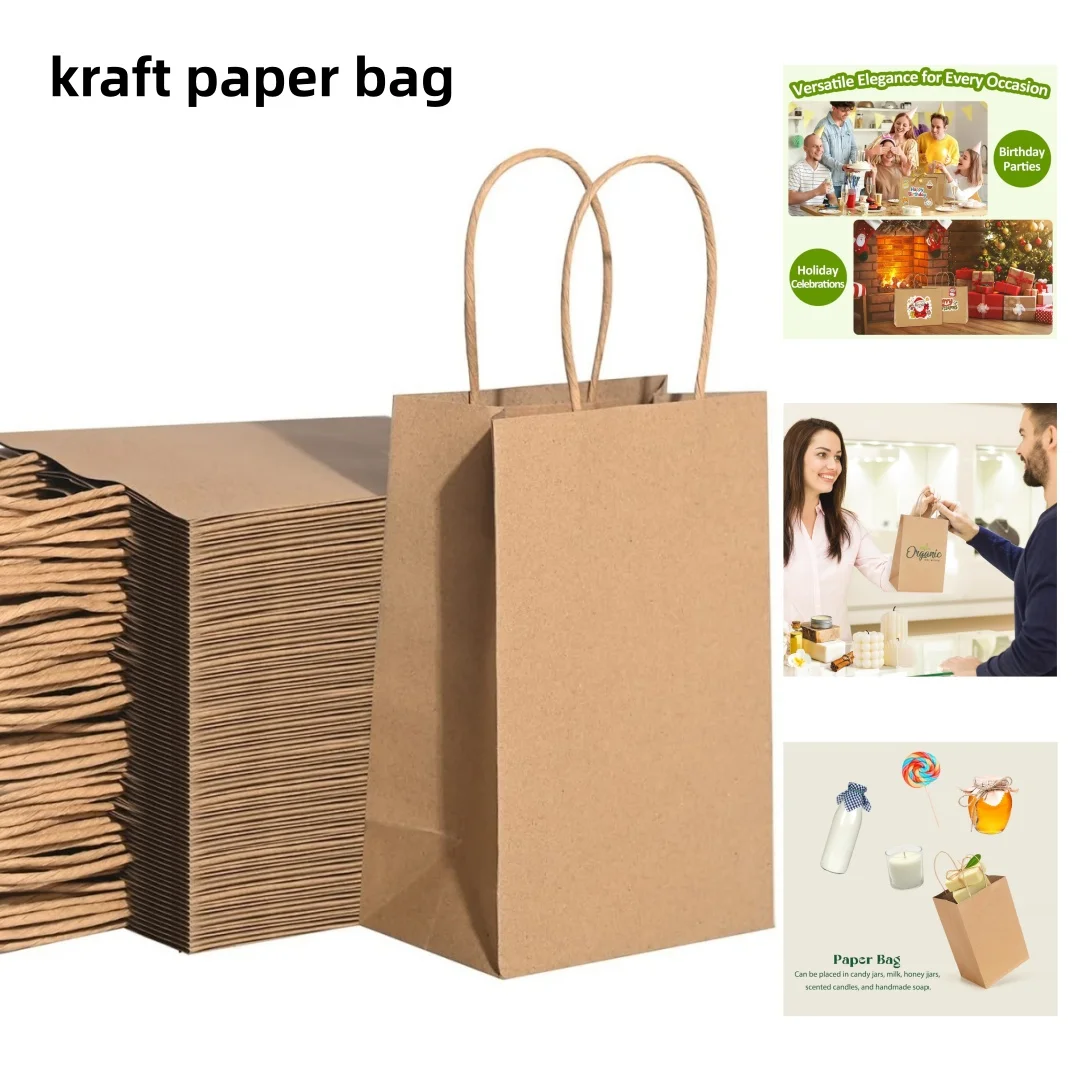 Kraft Paper Bag, Suitable for Retail, Party Gifts, and Grocery Packaging, Is a Bulk Recycled Medium-Sized Shopping Bag, Brown