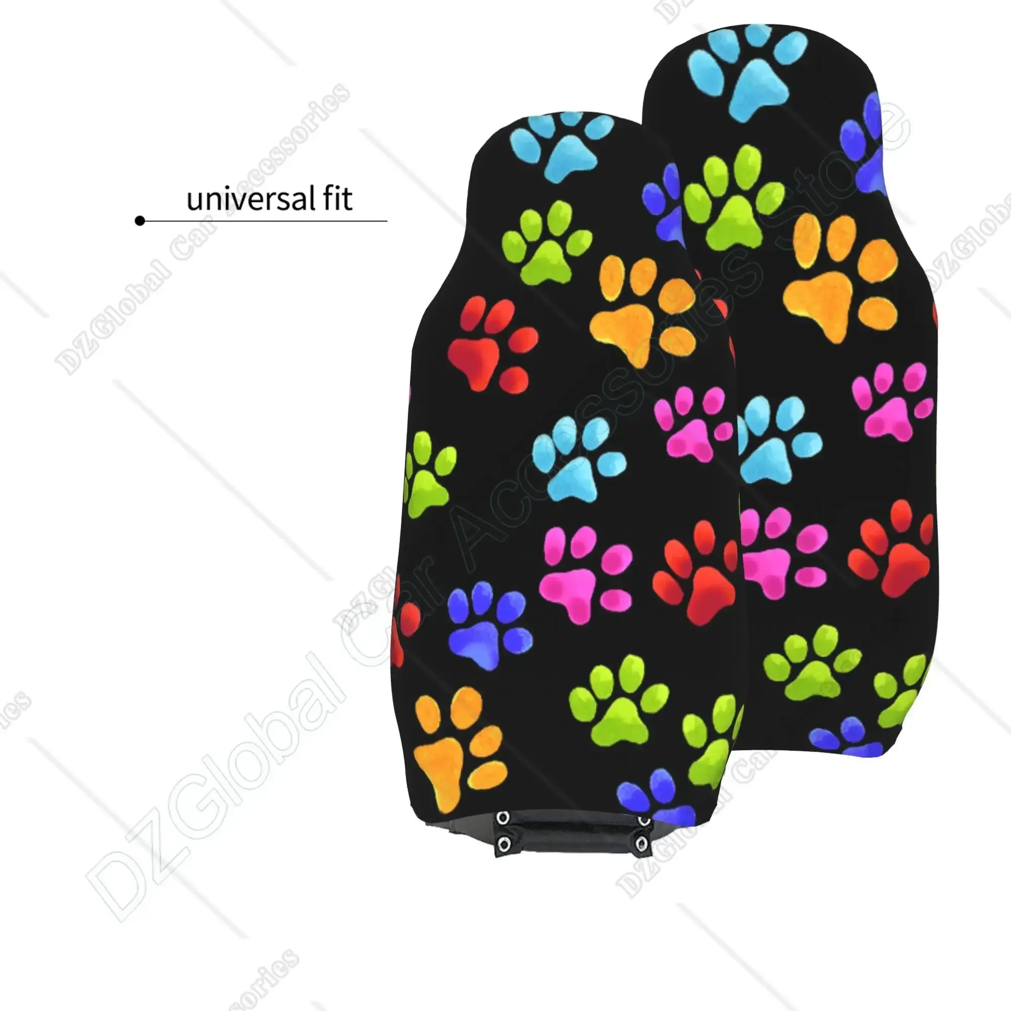 Kolorowe Dog Paw Print pokrowce na siedzenia dla kobiet pokrowce na przednie siedzenia czechy Design wnętrze samochodu zestaw ochraniaczy 2 uniwersalne — zdjęcie 5