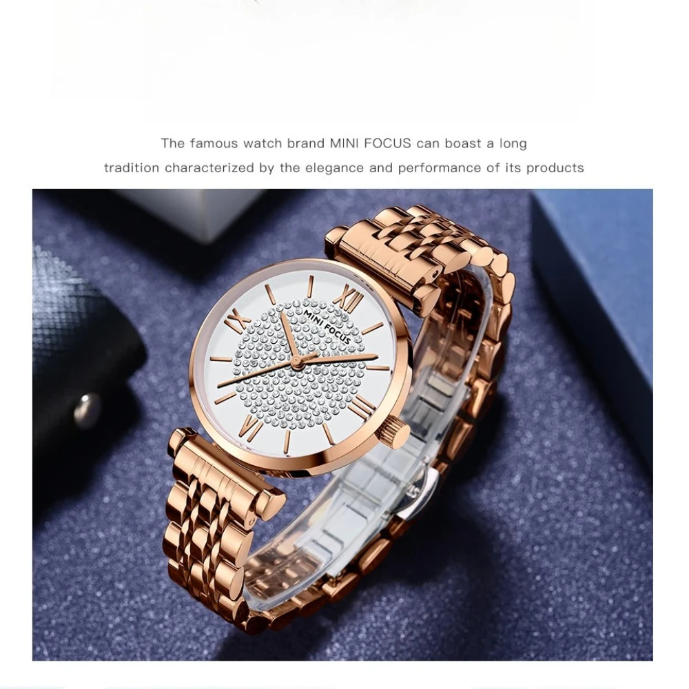 MINI FOCUS 0334L Women's Watch Water Diamond Full Diamond Watch Top Luxury Waterproof Quartz Women's Watch Reloj Mujer Relógio