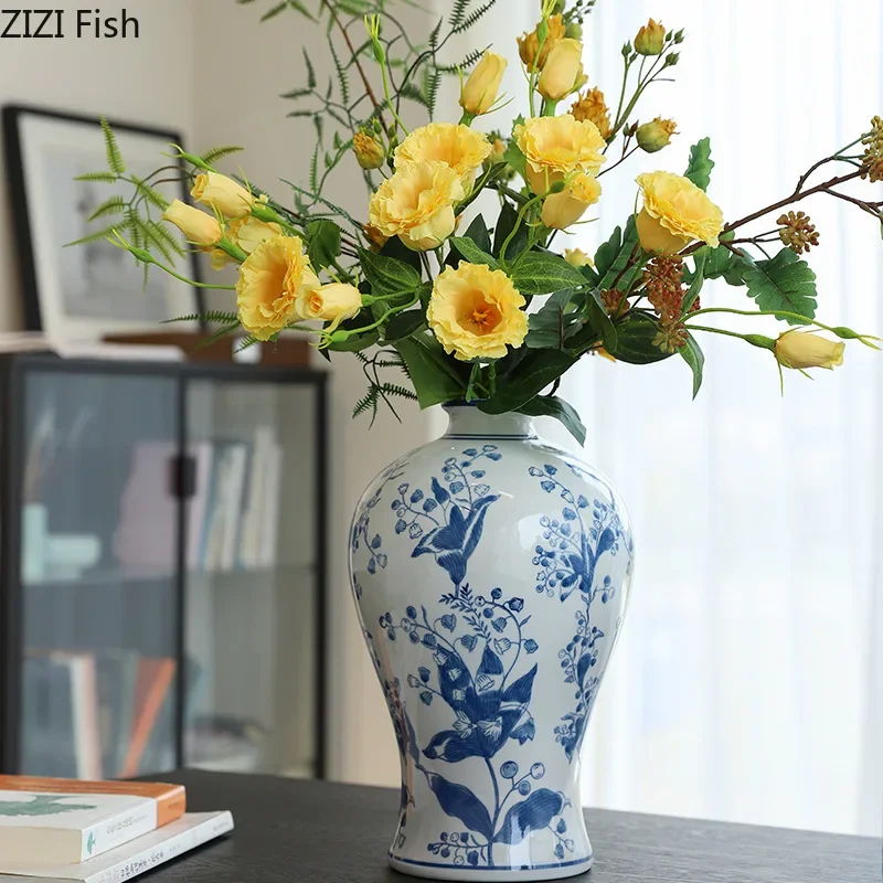 

Blue and White Porcelain Ainted Vase Plant Pot Table Decoration Flower Arrangement Classical Flowers Vases Room Aesthetic Decor
