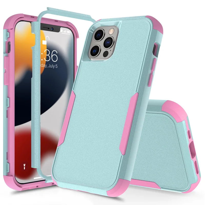 3 Layer Case for iPhone 15 14 13 12 11 Pro Max Mini XR XS Max 8 7 15Plus SE 2020 Luxury Armor Shockproof Soft Bumpers Hard Case