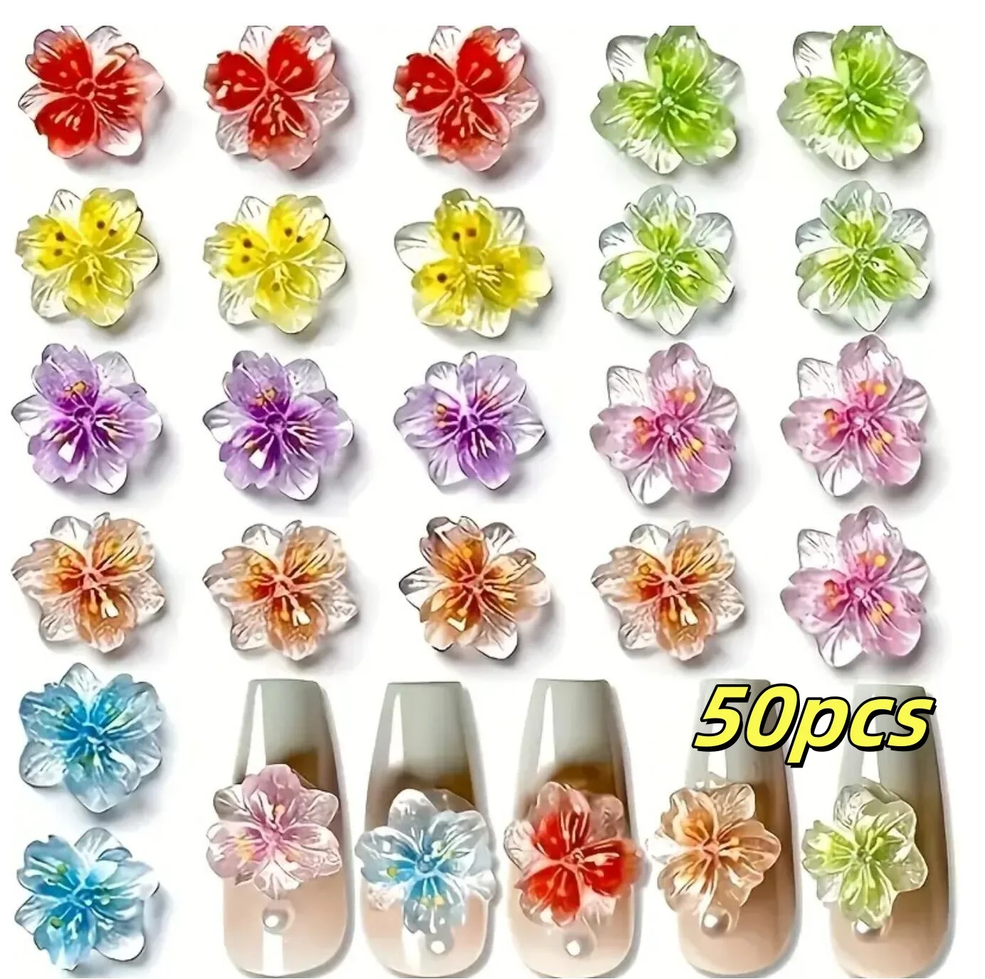 20pcs 3D Semi-Transparent Lily Floral Nail Charms Soft Ice Crystal