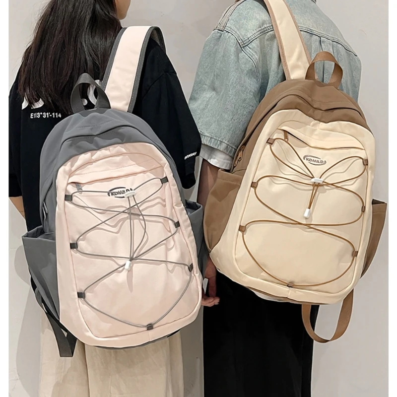 Harajuku Fashion Contrast Kleur Rugzak voor School Student Grote Capaciteit Laptoptas Reisdagrugzak met Bungee Koord