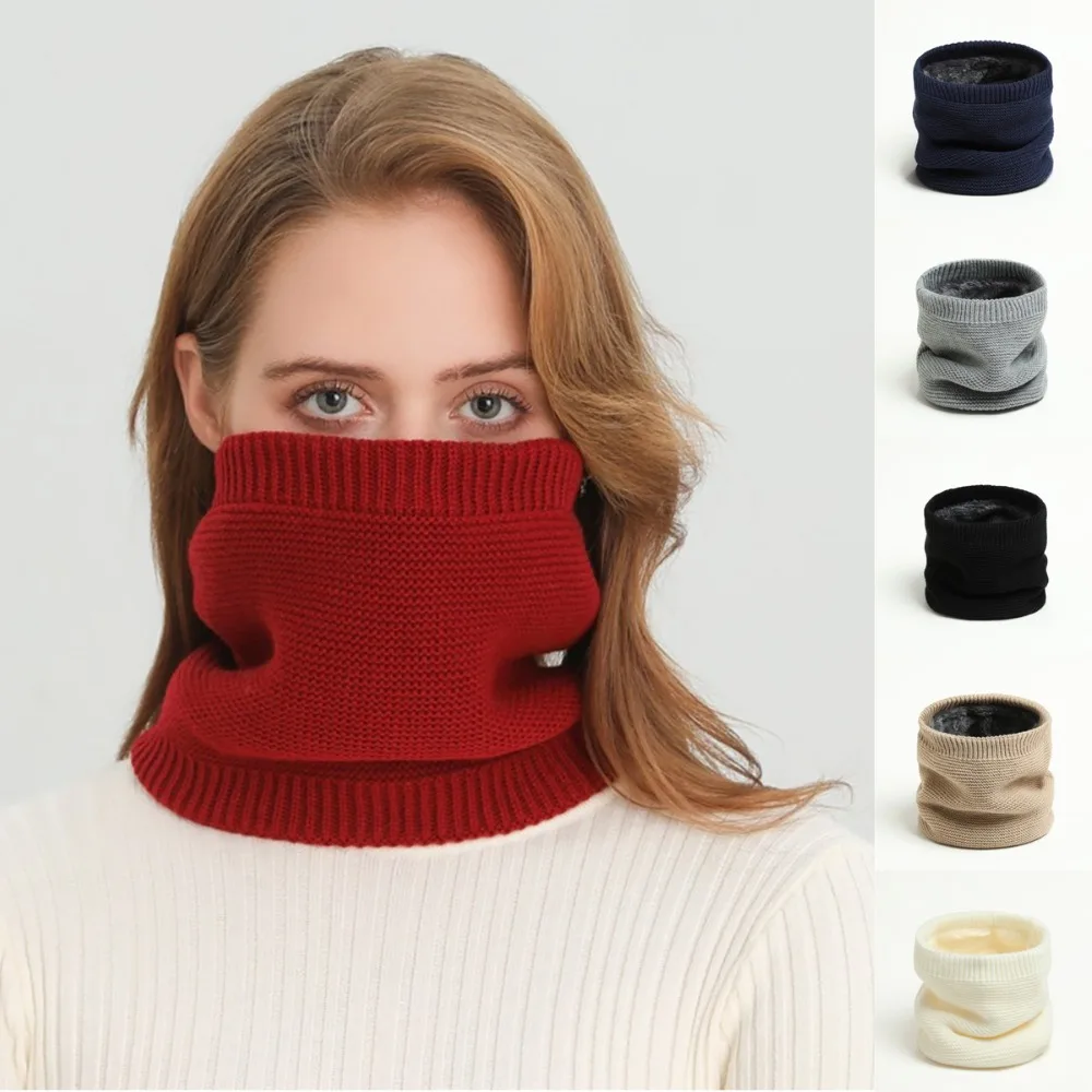 New Thickened Warm Scarves Solid Color Plush Neck Gaiter Solid Plaid Mask Outdoor Sports