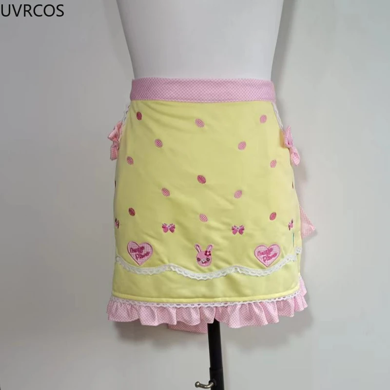 Japanese Kawaii Mini Cake Skirt Womens Yellow Elegant Lolita Sweet Rabbit Embroidery Pleated Skirts Y2k Aesthetic Gothic Faldas