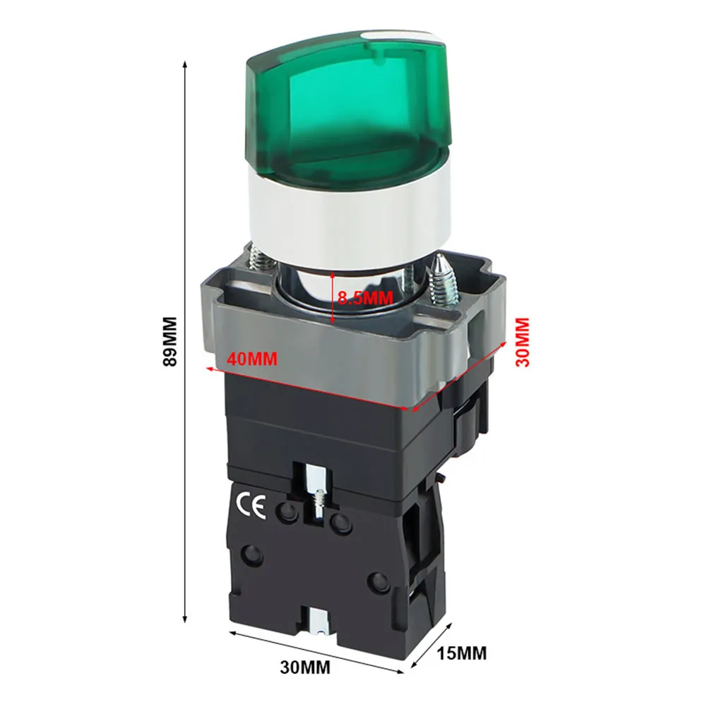 22mm 220V Rotary Switch, XB2 Series, Green LED Indicator, Self-Locking, Suitable For Industrial Distribution Panels.
