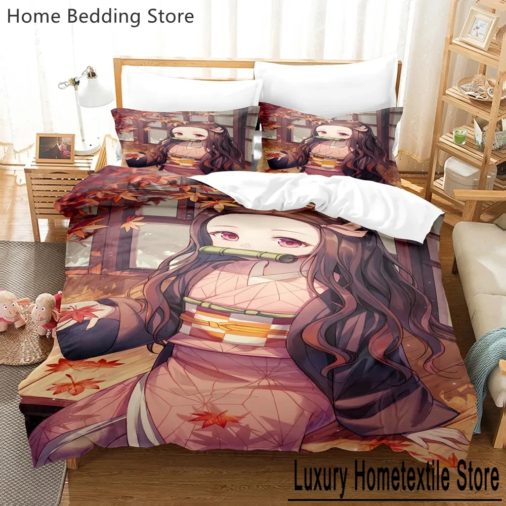 Demon Slayer Bedding Sets Boys Girls Bed Linen Queen King Full Twin Single Size New Anime Kamado Nezuko Duvet Cover Sets