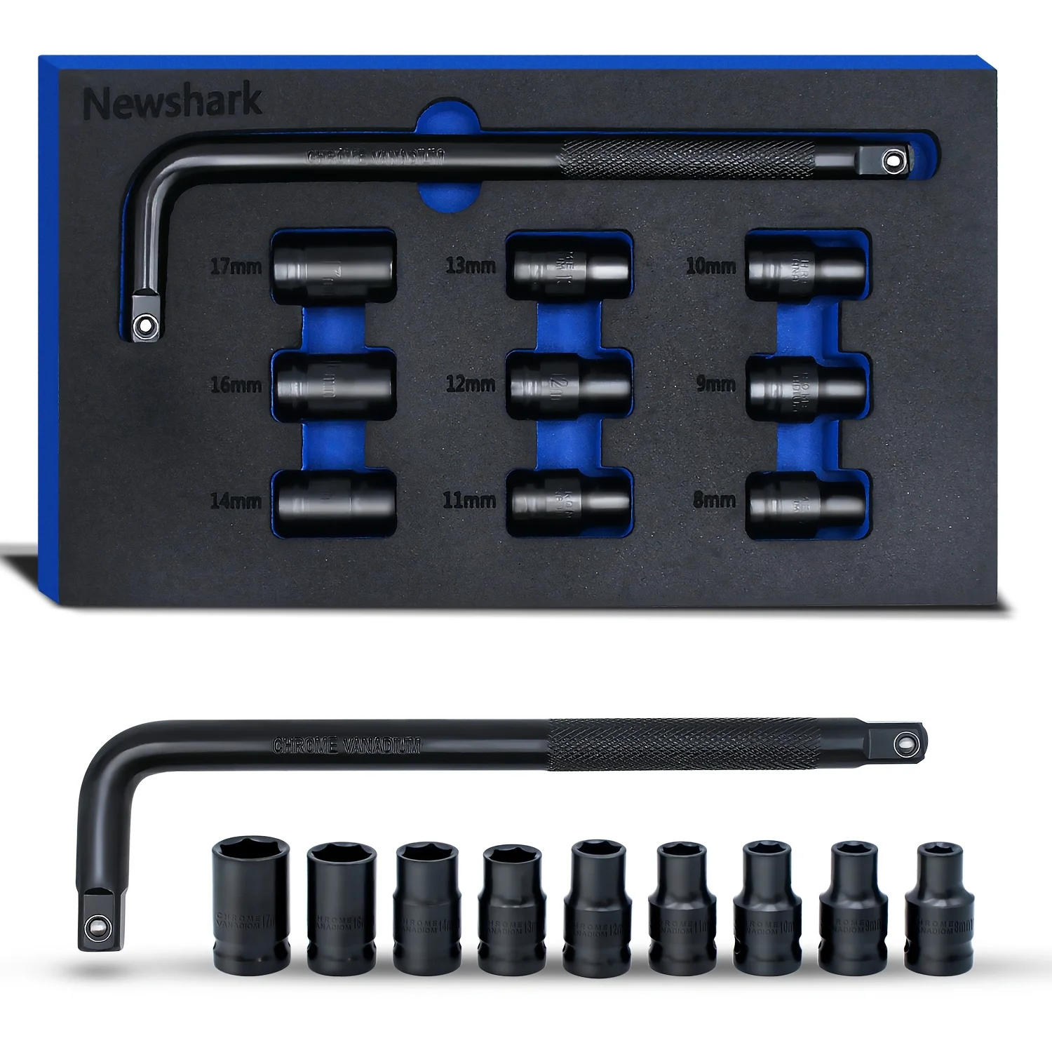 

Ручные инструменты Набор ударных головок с приводом 1/2 дюйма, 10 предметов, метрическая и SAE, прочный лоток из пенопласта EVA, подходит для идеального инструмента