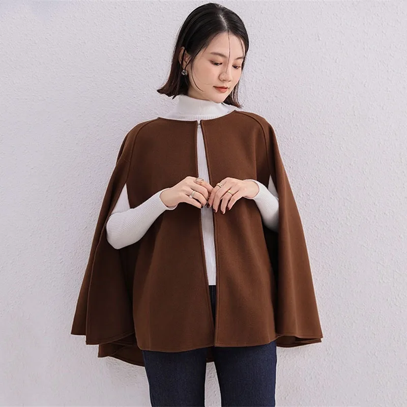 

Women‘s Vest Tops 2026 Spring Autumn Winter Solid Color Woolen Cloak Vest New Fashion Round Neck Loose Woolen Cloak Jacket Coat