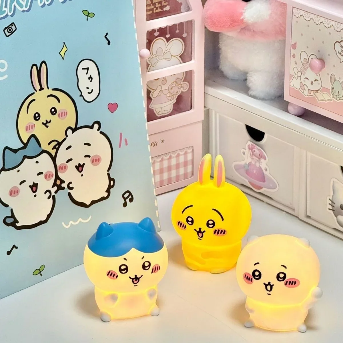 Chiikawa Anime LED Night Light  Hachiware  Usagi Rabbit Lamp Bedroom Desktop Decor Birthday Gift for Children Best Gift Toy image 2