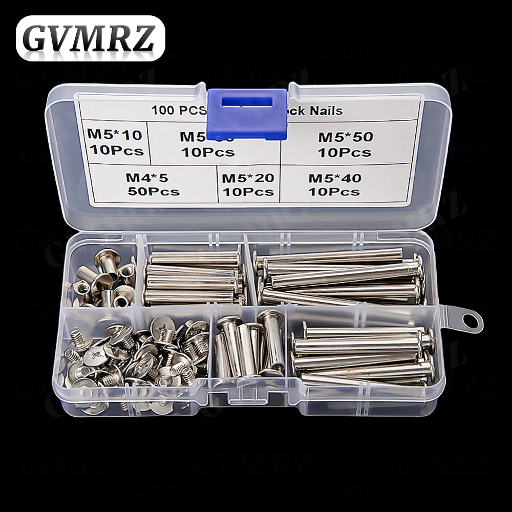 

100PCS M4 M5 Stainless Steel Flat Head Rivet Book To Lock Screw Album Butt Screw Nut Recipe Cross Ledger Child Mother Nail kit