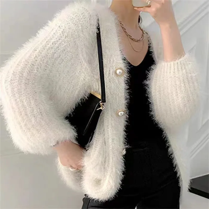Autumn Furry Sweater Coat Tops Women Knitted Long Sleeve Ladies Cardigans Coats Fashion Casual Loose Woman Coat Tops 2023