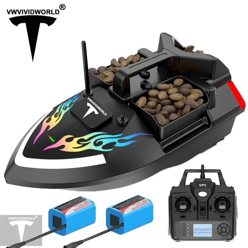 VWVIVIDWORLD Brand,2025,24000mAh,40GPS ,RC Fishing Bait Boat,2KG Loading ,500M ,Night Light ,Cruise/Return/Route Correction