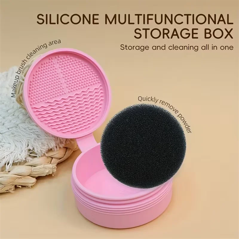 シリコン製メイクブラシ洗浄ボックス 湿式・乾式両用ブラシクリーナー クイックリムービングスポンジ付き メイクブラシパフクリーナーツール