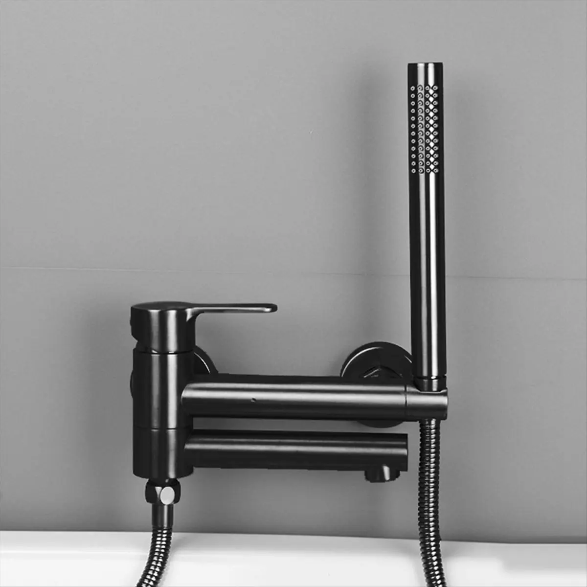 

(WSFS) Matte Black Wall-Mounted Bathtub Faucet with Swivel Spout, Long Reach Tub Crane, Single Handle Shower Mixer Tap