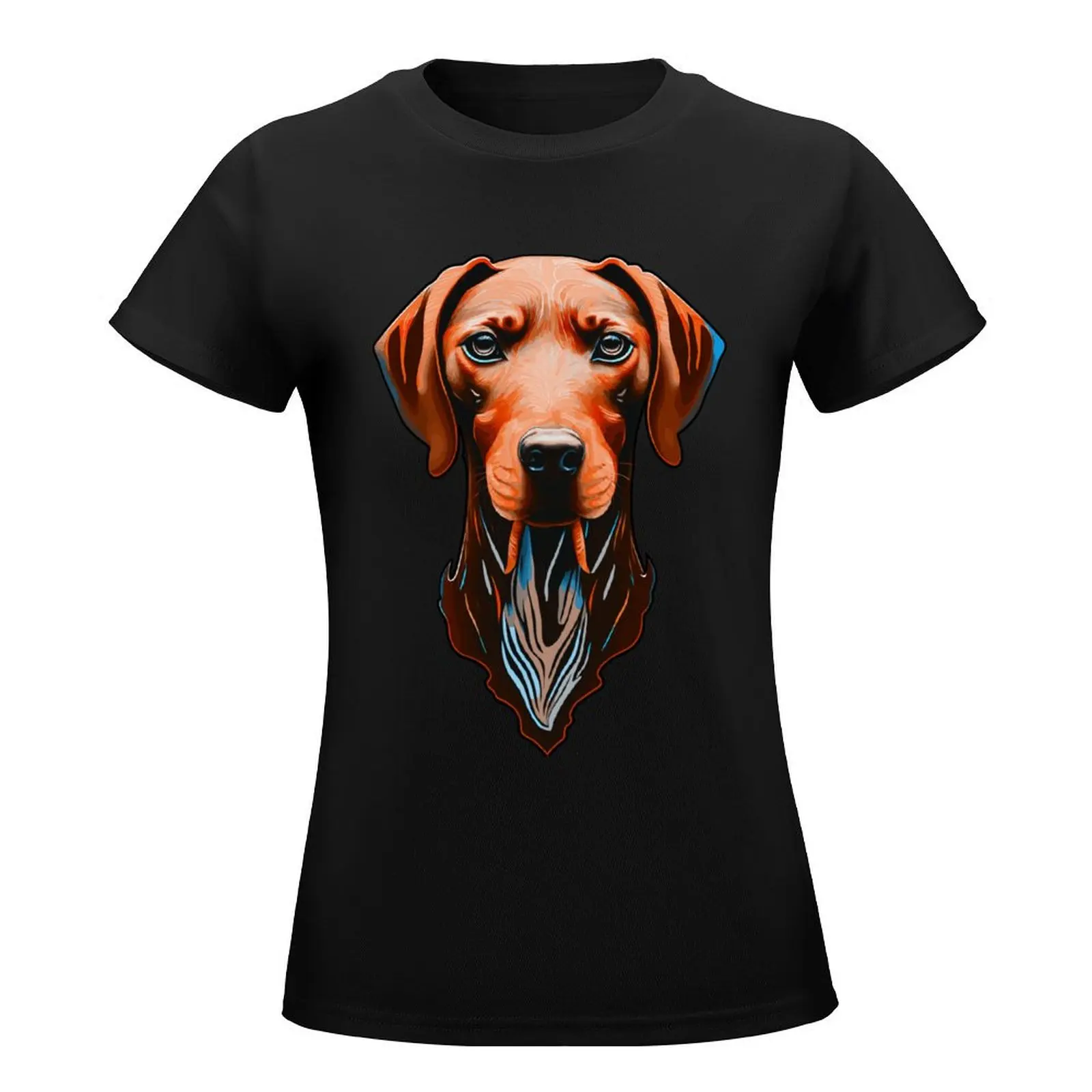 Hungarian Vizsla head orange / blue art Intense Visla gaze T-Shirt female graphics t-shirt dress for Women long