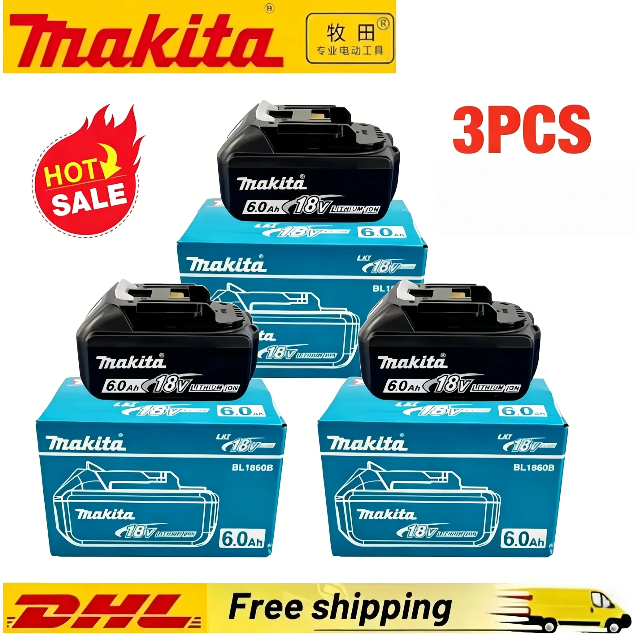 Makita 18V 6,0Ah Lithium-Ionen-Akku BL1860B + DC18RC Ladegerät 1/2/3/4 Akkus für Makita Elektrowerkzeuge