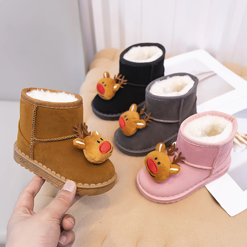 

Cute Reindeer Girls Plush Boots for Winter New Fashion Children Causal Boys Snow Boots Warm Kids Outdoor Cotton Boots Non-slip