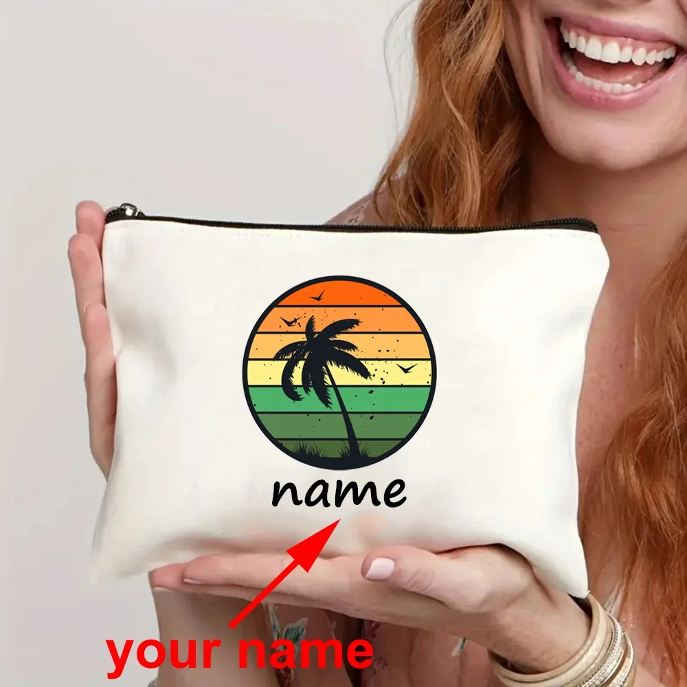 

Personalized Name Art Zippered Pouch - Colorful Stripes Beach Lovers, Toiletry Storage Bag, Casual Style Bag Fashion Makeup Bag