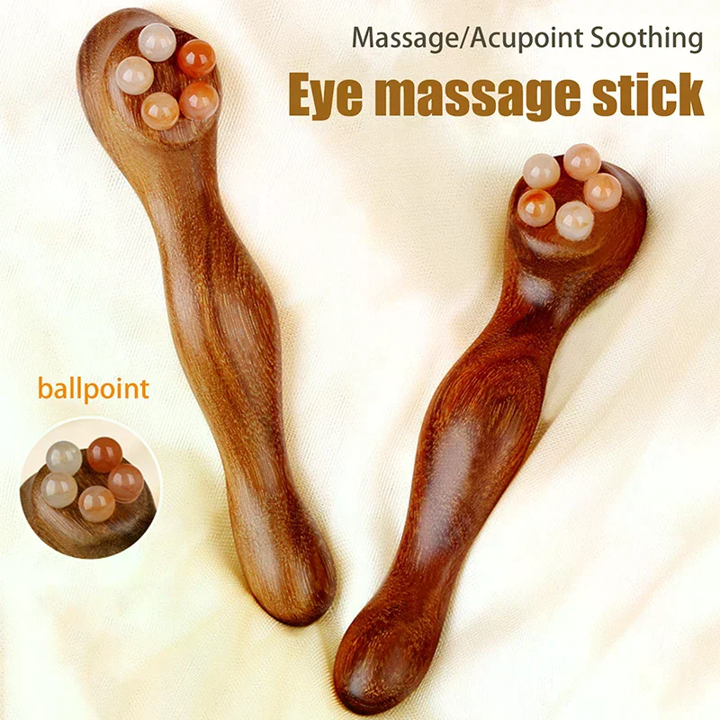 

Массажер для ухода за кожей лица Gua Sha, уменьшает отечность, массажная палочка для глаз из сандалового дерева, пять бусин, инструменты для массажа лица с стружкой лотоса