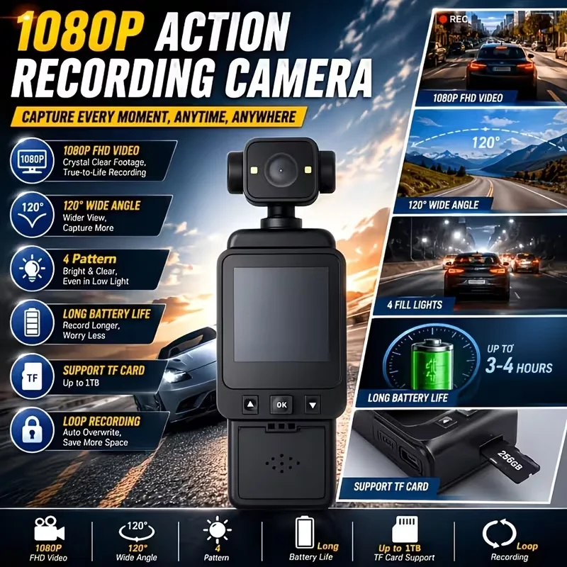 4-in-1 Lightweight Action Camera | 1080P, 360° Rotatable Lens, Stabilization for Vlog & Cycling image 6