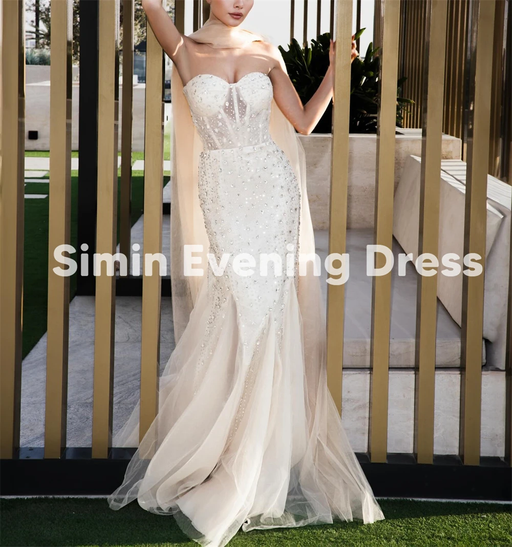 Simin Women's Customized Strapless Mermaid Beaded Evening Dresses Sleeveless With Ribbons Floor-Length Elegant Dresses 2025