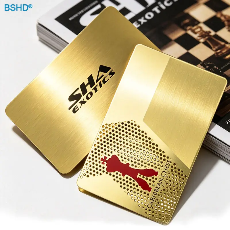 Customized luxury VIP membership stainless steel card laser cutting silk screen enamel logo metal business card