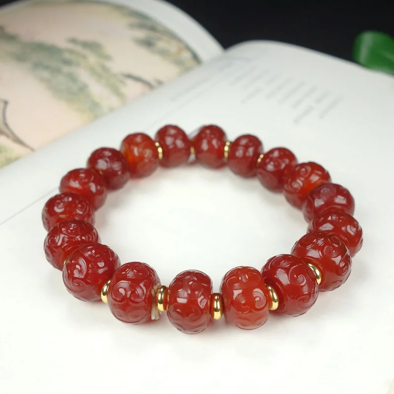 

Brazil Red Agate Return Pattern Bracelet Men's and Women's Abacus Beads Canary Stone Ice Transparent