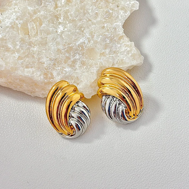 Gold Silver Color Striped Geometric Stud Earrings for Women Color Block Thread Earrings Simple Wave Lines Classic Jewelry Gifts