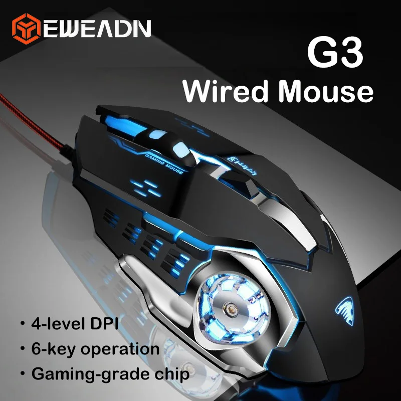 EWEADN G3 Wired Gaming Mouse Adjustable DPI RGB Backlit Ergonomic Anti-slip USB Mice for PC Laptop Gamer