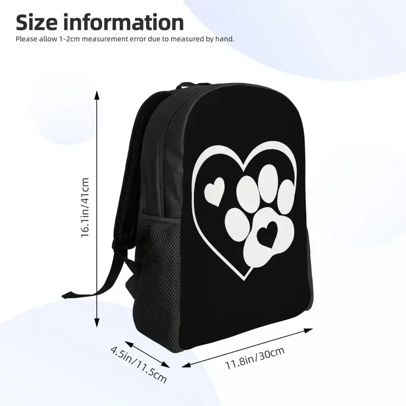 3D Print Love Paws Mochila, Saco Escolar Animal, Sacos de Viagem Universitária, Homens e Mulheres Bookbag, Fits 15 "Laptop, Meninas e Meninos