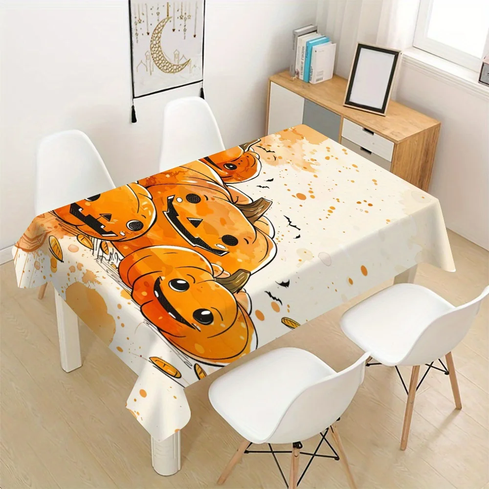 Halloween Pumpkin Tablecloth Waterproof Spillproof Party Table Cover for Dining Room Decor Seasonal Celebration