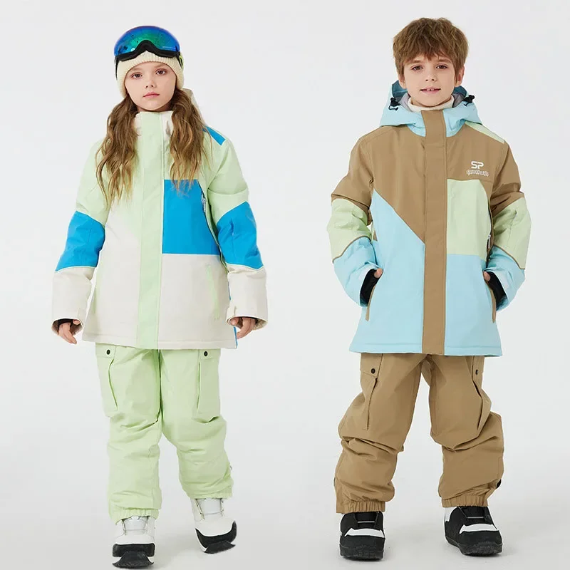 Children's Ski Suit Kids Winter Warm Windproof Waterproof Breathable Snowboarding Hooded Jacket+pants Set Snow Skiing Suit