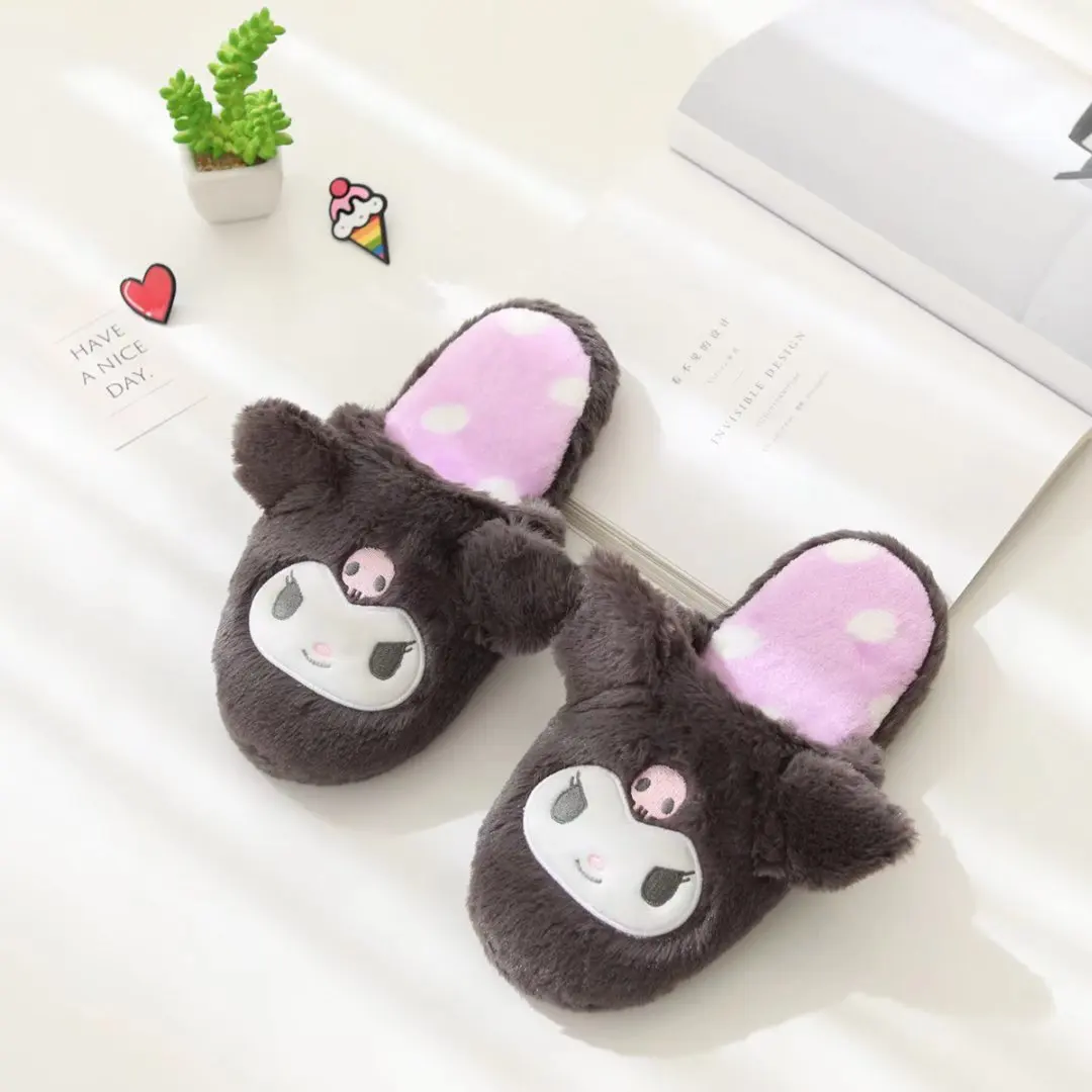 Sanrio Slippers Cartoon Hello Kitty My Melody Kuromi Cinnamoroll Autumn and Winter Warm Cotton Soft Home Shoes Holiday Gifts