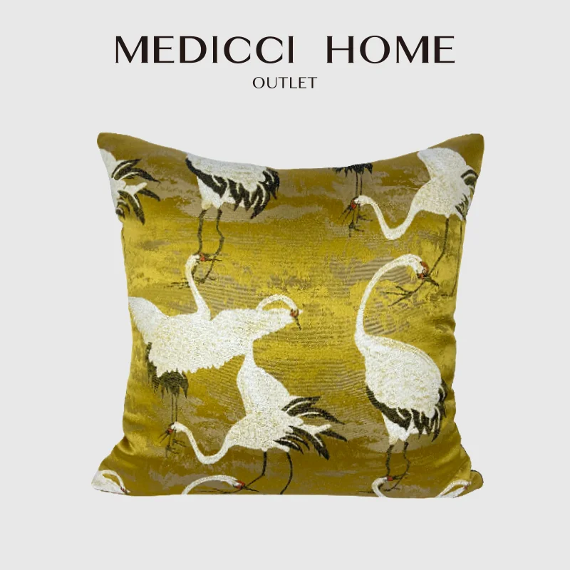 Medicci Home Eastern Luxury - Capas de Almofada Decorativas com Tema de Grua e Auspiciosos Símbolos - Decoração Elegante e Charmosa para o Lar