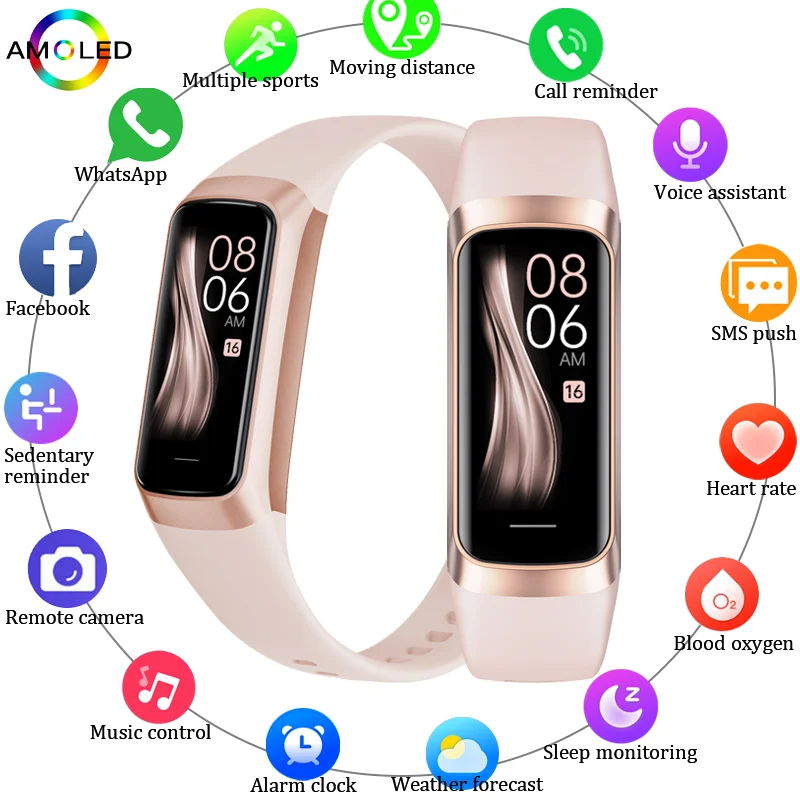 LIGE Amoled Screen Smart Wristband Band Blood Pressure Body Temperature Monitor Waterproof Smartwatch Sport Watch For Android