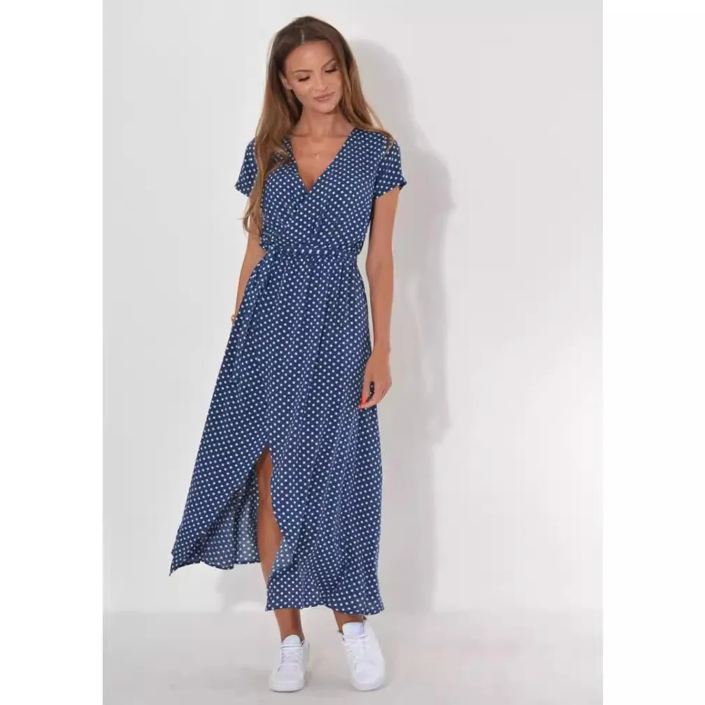 صيف 2023 Ele مطبوعة ort Sve V-Ne Long Dr Women's Faion Cross-Border Wi Dr مادة البوليستر