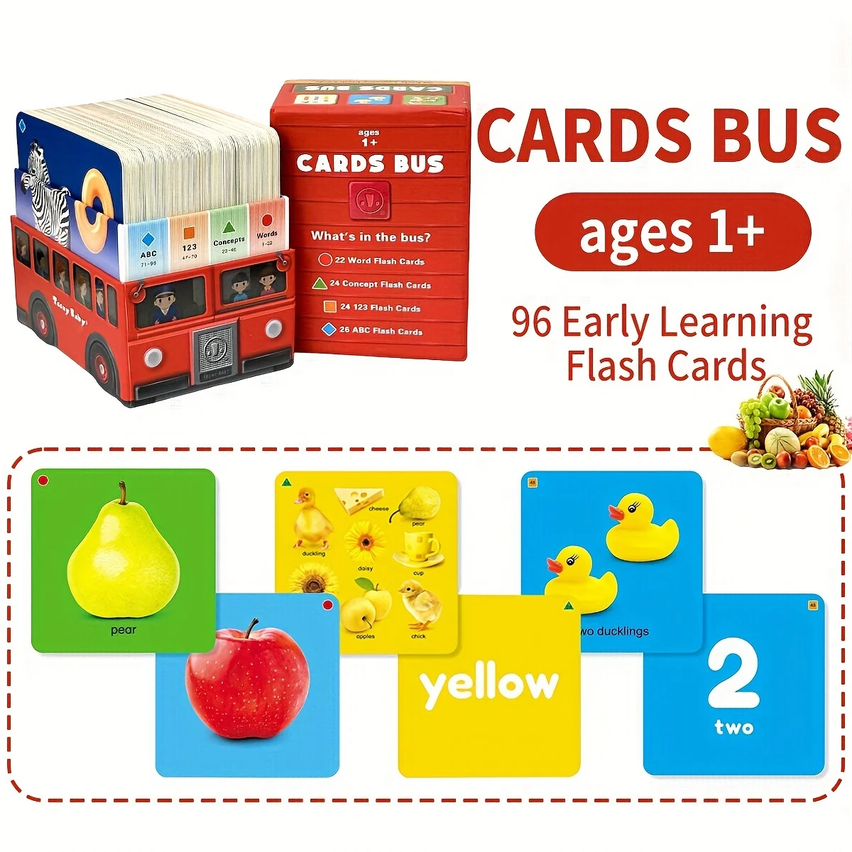 1 Box of 96 Cognitive Enhancement Cards for Kids 0-2 Years Car Designs Letters Numbers Words Learning Cards Preschool Gift Set