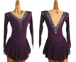 Vestito da pattinaggio artistico viola donna ragazza vestito da pattinaggio su ghiaccio Costume da ginnastica strass di cristallo personalizzato B167