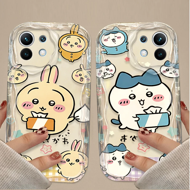 かわいいチイカワ漫画風ウェーブ柄スマホケース Xiaomi 14T 13T 12T Pro Mi 15 14 Ultra 13 12 11 Lite 5G NE 10 12X 12S 11i 11X Pro対応