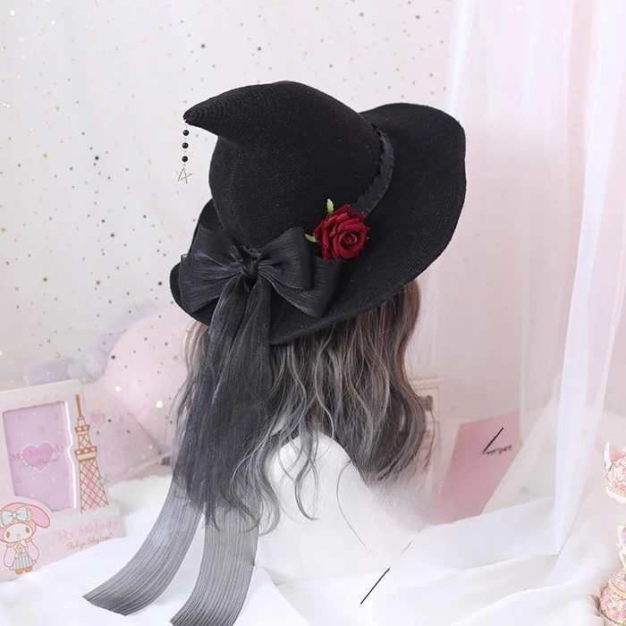 

Original Lolita Rose Big Bow Halloween Witch Hat Witch Hat Witch Hat Headaccessory