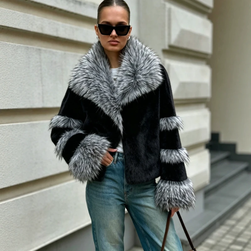 2026 Autumn Winter New Fashion European and American Cross-border Big Collar Mink Fur Coat Loose Warm Faux Fur Jacket for Women