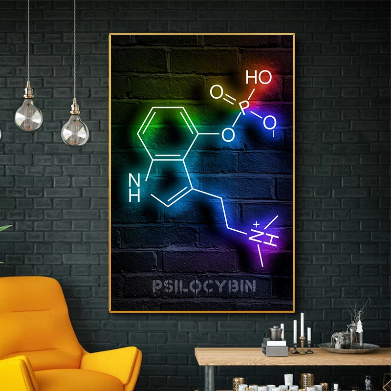 ملصق على الطراز النيون للكيمياء والفيزياء والعلوم والعلوم والرسم والقماش وصور فنية للجدار وغرفة المنزل وديكور المختبر الحديث