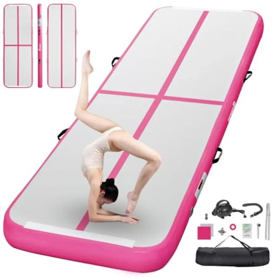 

Inflatable Air Gymnastics Mat for Home Training, Cheerleading, Yoga, Water Use PVC Material, Blue 4/8 Inch Thickness with Pump
