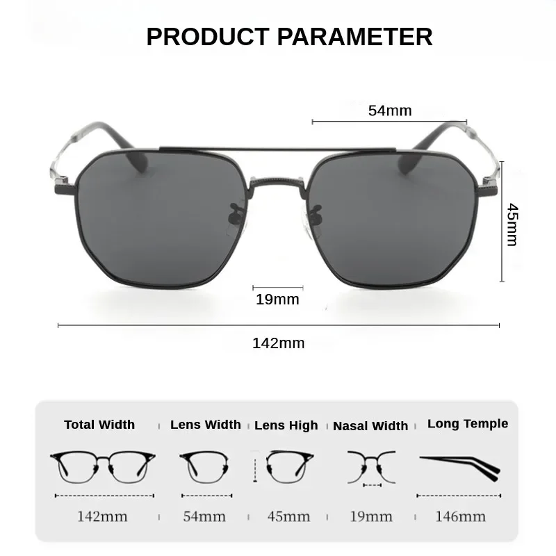 Pure Titanium Classic Double Bridge Pilot Polarized Sunglasses Men Outdoor Driving Night Vision Shades Anti-Glare Fishing UV400