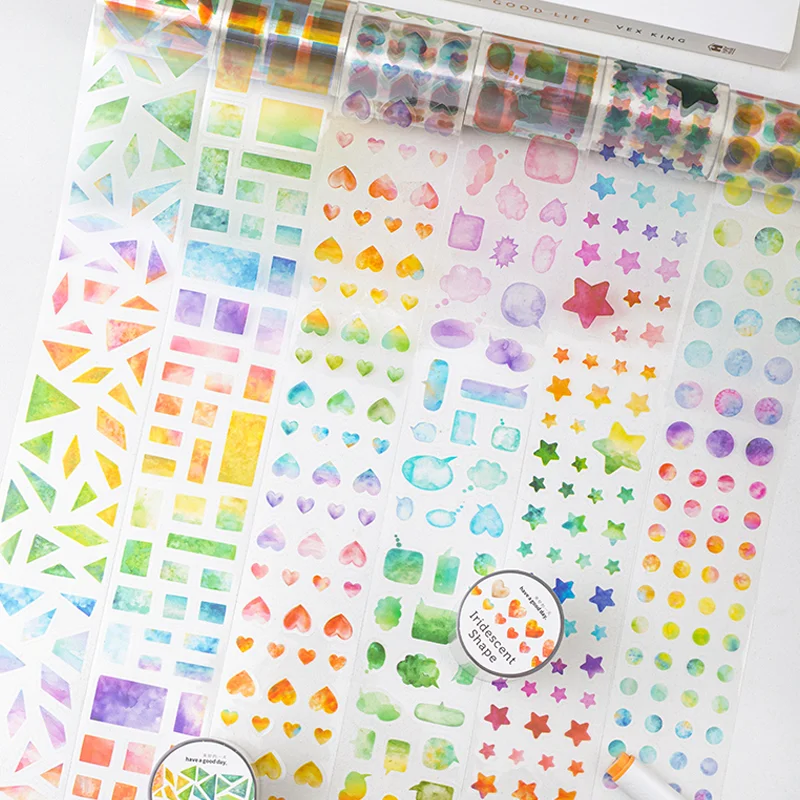 Mr.Paper Colorful Geometric Shape Masking Tape 1 roll Rectangular Triangle Star Multi Shape Tape Handbook Home Decoration Gifts